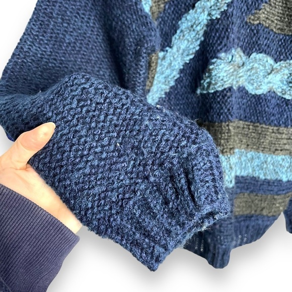 Street Scenes Vintage '90s Chunky Knit Oversized Sweater Geometric Size S Blue - Picture 3 of 7